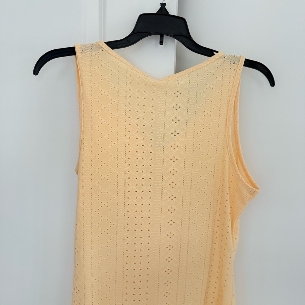 POPYOUNG NWT Bodycon Minidress Beach Cover Up Pale Yellow Eyelet Sheer V-Neck L - Picture 9 of 12